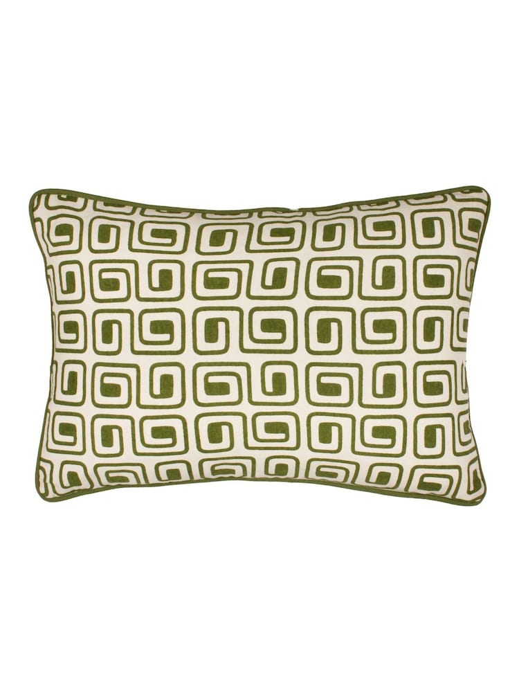 HÖEM Olive Safara Geometric Piped 100% Cotton Cushion - Image 1 of 4