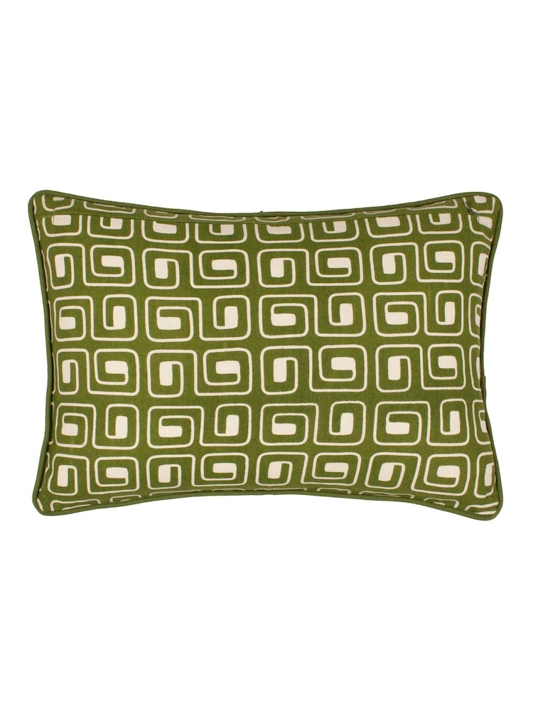 HÖEM Olive Safara Geometric Piped 100% Cotton Cushion - Image 2 of 4