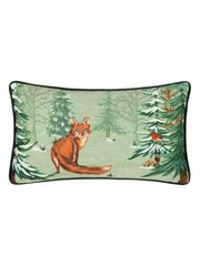 Furn Oak Green Lodge Wood Fox Velvet Piped Cushion - Image 1 of 5