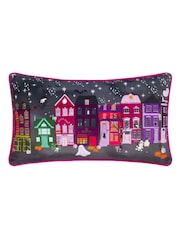 Furn Charcoal Black Creepy Town Velvet Cushion - Image 1 of 4