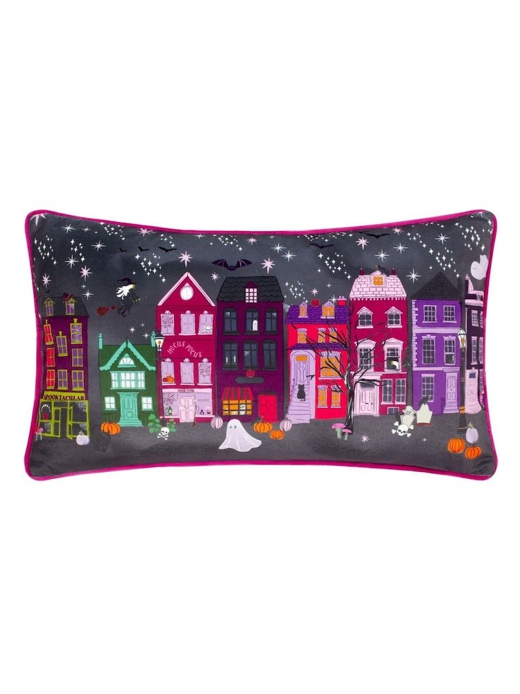 Furn Charcoal Black Creepy Town Velvet Cushion - Image 1 of 4