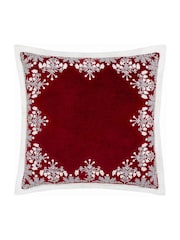 Paoletti Red Winter Bloom Floral Print Embroidered 100% Cotton Cushion - Image 1 of 4