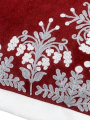 Paoletti Red Winter Bloom Floral Print Embroidered 100% Cotton Cushion - Image 4 of 4