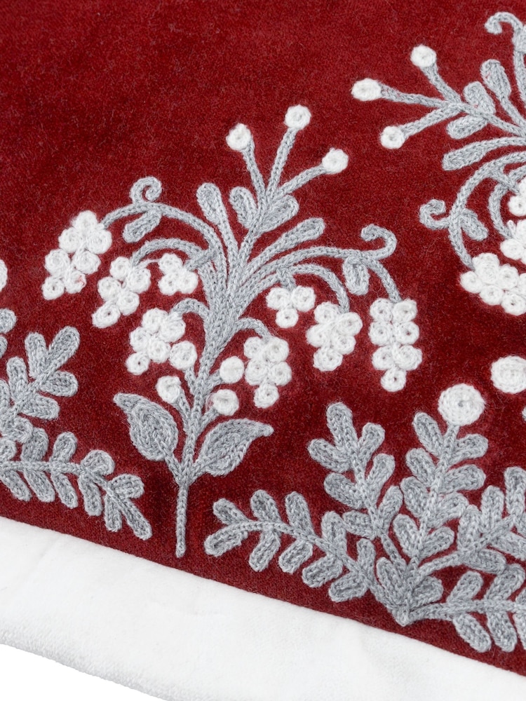 Paoletti Red Winter Bloom Floral Print Embroidered 100% Cotton Cushion - Image 4 of 4