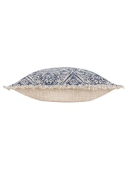 Paoletti Delph Blue Seventy Three Durelle Damask Fringed 100% Cotton Cushion - Image 3 of 5