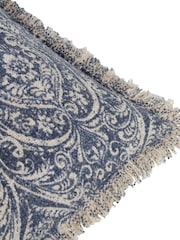 Paoletti Delph Blue Seventy Three Durelle Damask Fringed 100% Cotton Cushion - Image 5 of 5