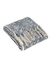 Paoletti Delph Blue Seventy Three Durelle Damask Fringed 100% Cotton Throw - Image 1 of 5