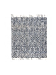 Paoletti Delph Blue Seventy Three Durelle Damask Fringed 100% Cotton Throw - Image 2 of 5