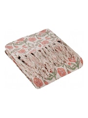 Paoletti Coral Seventy Three Delphine Floral 100% Cotton Fringed Throw - Image 1 of 4