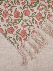 Paoletti Coral Seventy Three Delphine Floral 100% Cotton Fringed Throw - Image 3 of 4