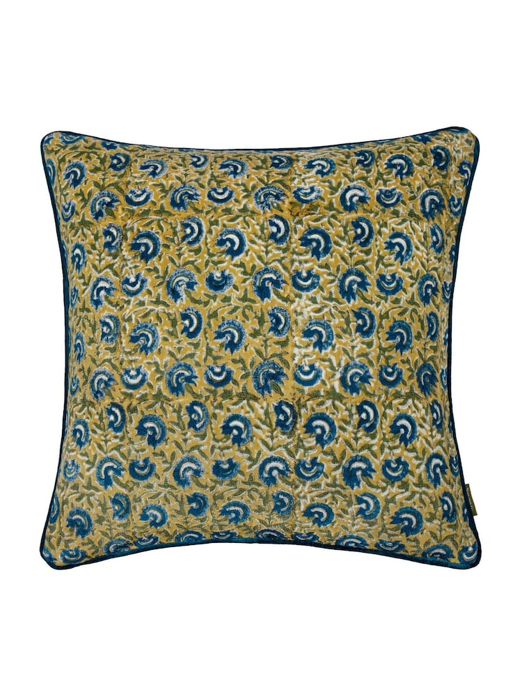 Paoletti Lemon or True Blue Seventy Three Chedworth Piped 100% Cotton Cushion - Image 1 of 4