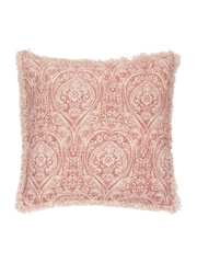 Paoletti Coral Seventy Three Durelle Damask Fringed 100% Cotton Cushion - Image 1 of 5