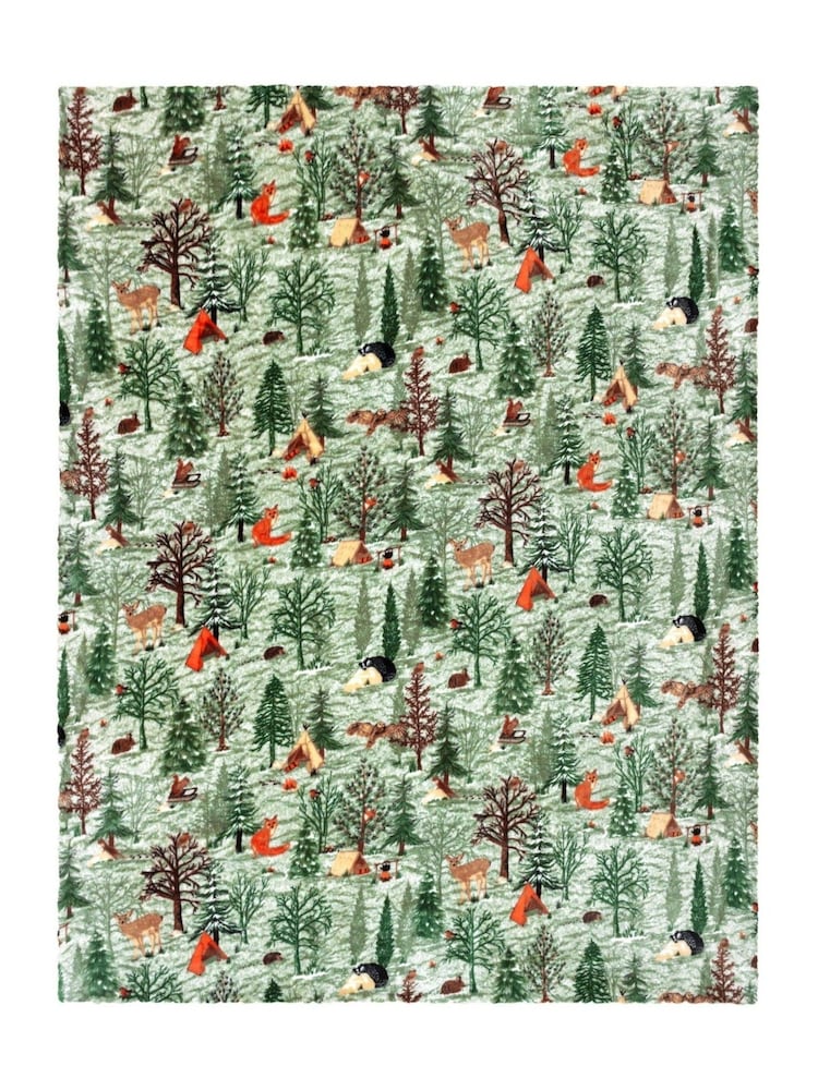 Furn Oak Green Lodge Wood Sherpa Fleece Throw - Image 3 of 4