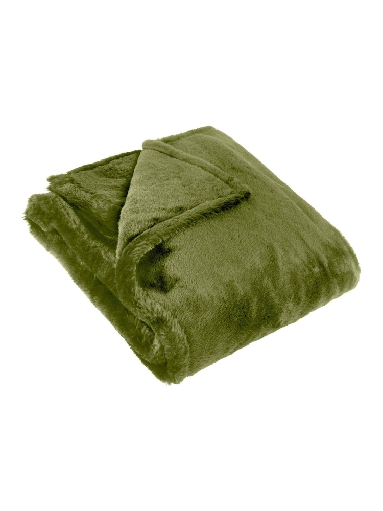 Furn Olive Large Kallu Reversible Faux Fur Throw - Image 1 of 2