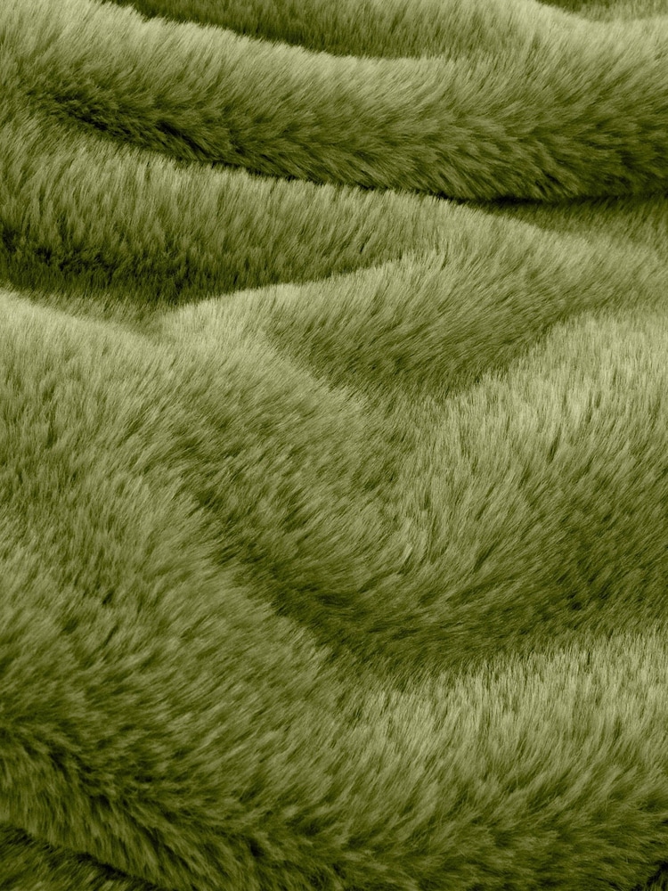 Furn Olive Large Kallu Reversible Faux Fur Throw - Image 2 of 2