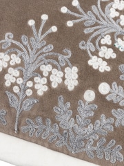 Paoletti Taupe Winter Bloom Floral Print Embroidered 100% Cotton Cushion - Image 3 of 3