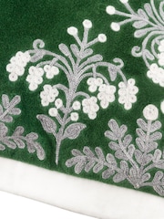 Paoletti Green Winter Bloom Floral Print Embroidered 100% Cotton Cushion - Image 4 of 4