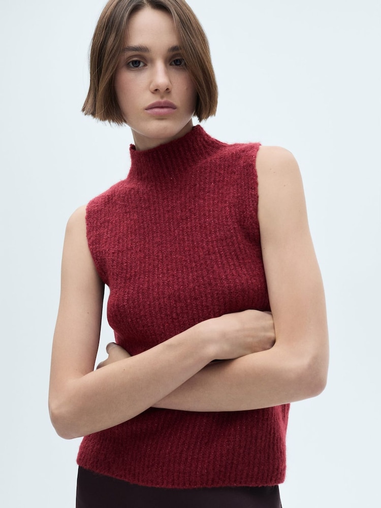 Mango Red Knitted High Neck Vest - Image 1 of 6