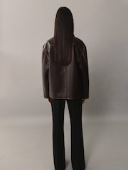 Mango Brown Leather-Effect Jacket With Contrast Stitching - Image 3 of 7