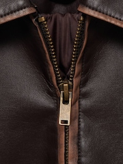Mango Brown Leather-Effect Jacket With Contrast Stitching - Image 6 of 7