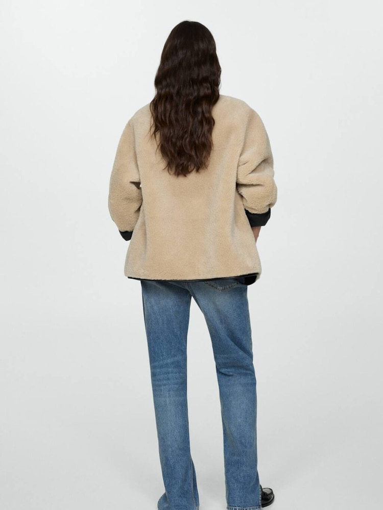 Mango Cream Borg Faux Fur Jacket - Image 2 of 7 Mango Cream Borg Faux Fur Jacket - Image 2 of 7