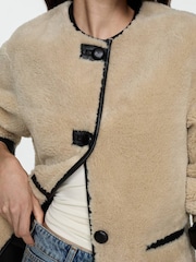 Mango Cream Borg Faux Fur Jacket - Image 4 of 7