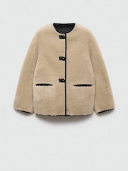 Mango Cream Borg Faux Fur Jacket - Image 6 of 7