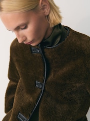 Mango Brown Borg Faux Fur Jacket - Image 1 of 5