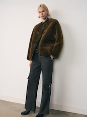 Mango Brown Borg Faux Fur Jacket - Image 2 of 5