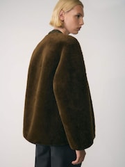 Mango Brown Borg Faux Fur Jacket - Image 3 of 5