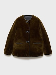 Mango Brown Borg Faux Fur Jacket - Image 4 of 5