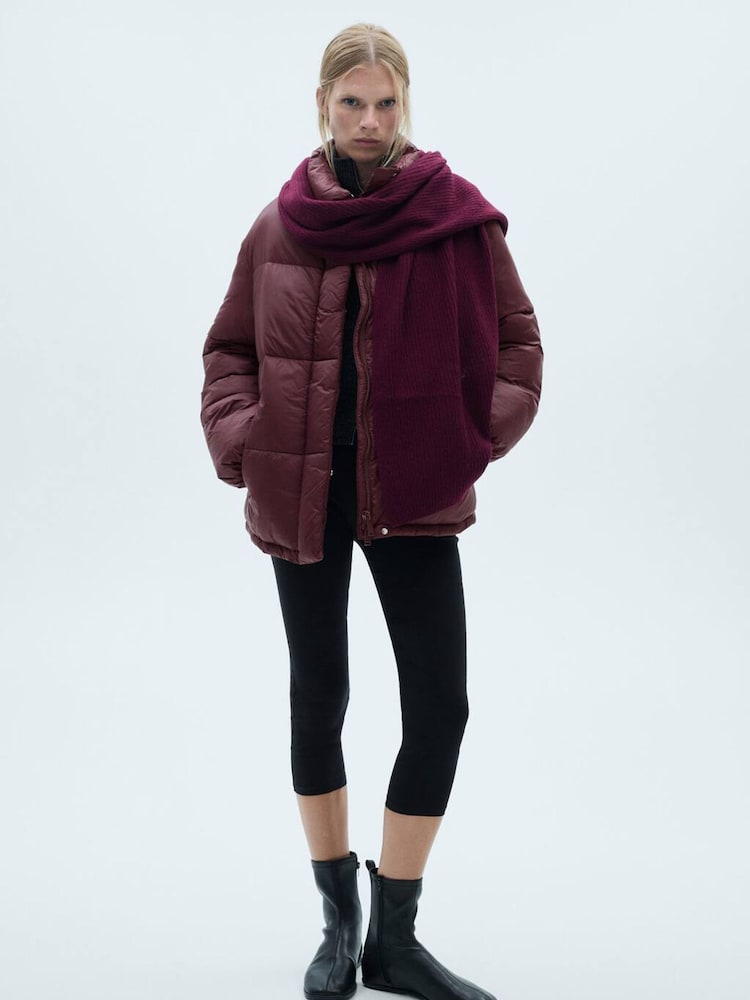 Mango Burgundy Pocket Quilted Puffer Jacket - Image 2 of 6