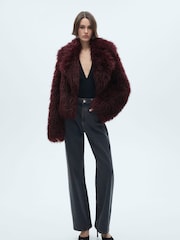 Mango Burgundy Faux Fur Jacket - Image 1 of 7
