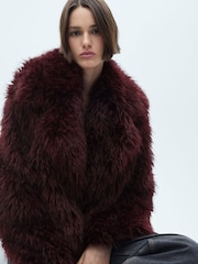 Mango Burgundy Faux Fur Jacket - Image 2 of 7