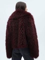 Mango Burgundy Faux Fur Jacket - Image 3 of 7