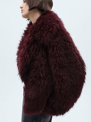 Mango Burgundy Faux Fur Jacket - Image 4 of 7