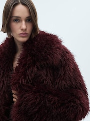 Mango Burgundy Faux Fur Jacket - Image 5 of 7
