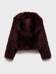 Mango Burgundy Faux Fur Jacket - Image 6 of 7