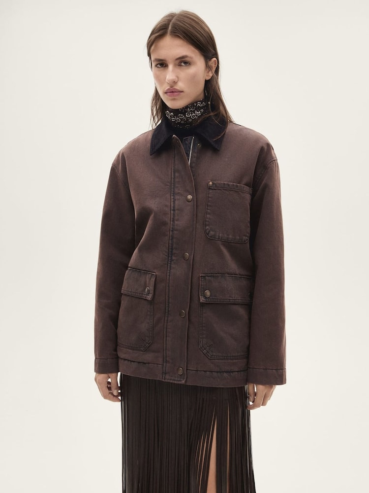 Mango Burgundy Barn 100% Cotton Parka Jacket - Image 1 of 6