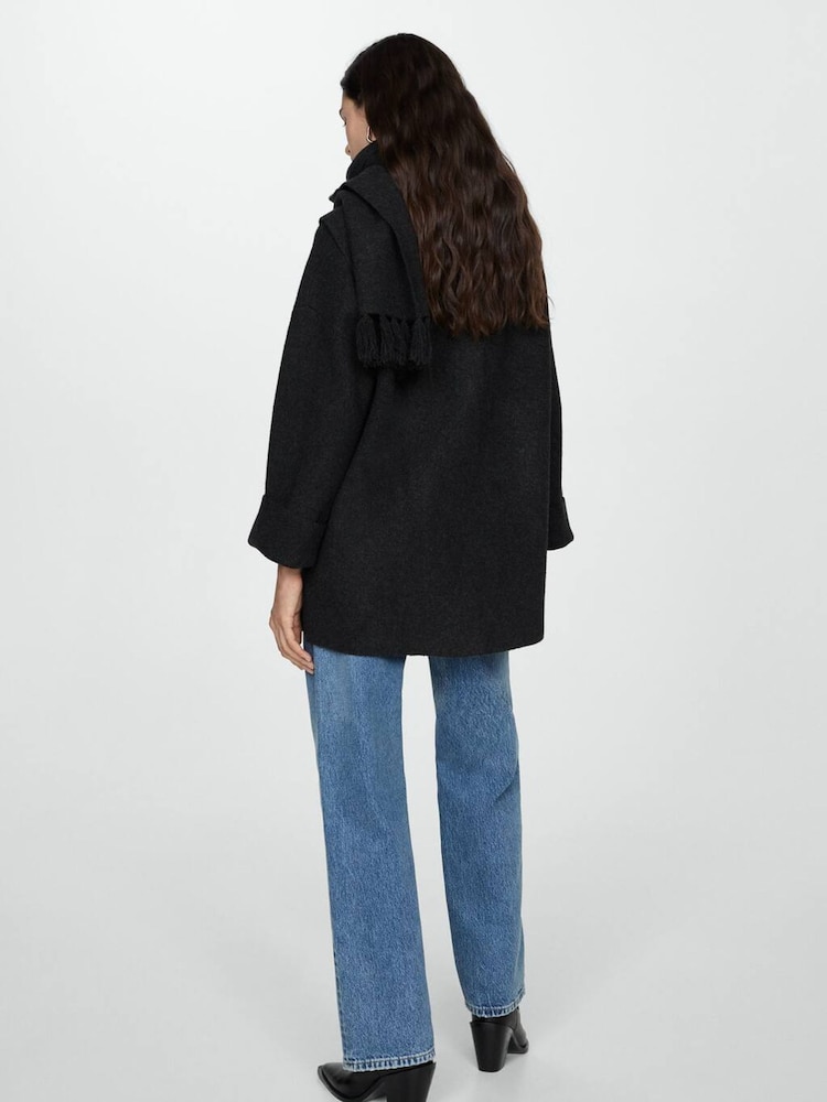 Mango Black Knitted Coat With Detachable Scarf - Image 2 of 6 Mango Black Knitted Coat With Detachable Scarf - Image 2 of 6