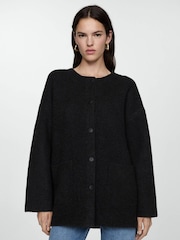 Mango Black Knitted Coat With Detachable Scarf - Image 3 of 6
