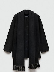 Mango Black Knitted Coat With Detachable Scarf - Image 5 of 6