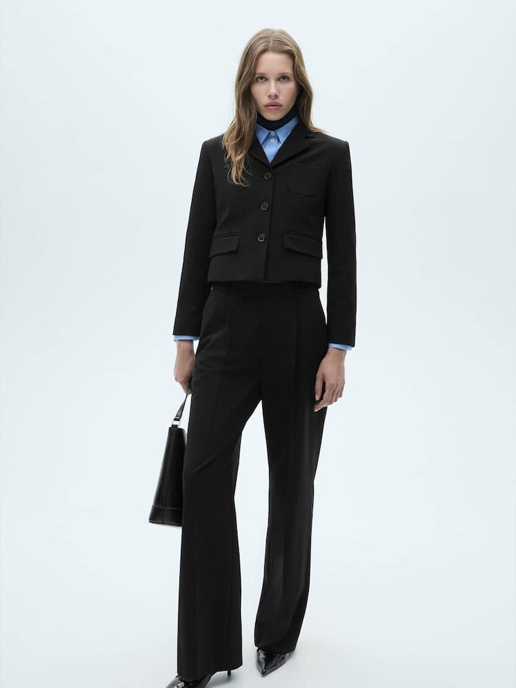 Mango Black Cropped Jacket With Buttons - Image 1 of 1