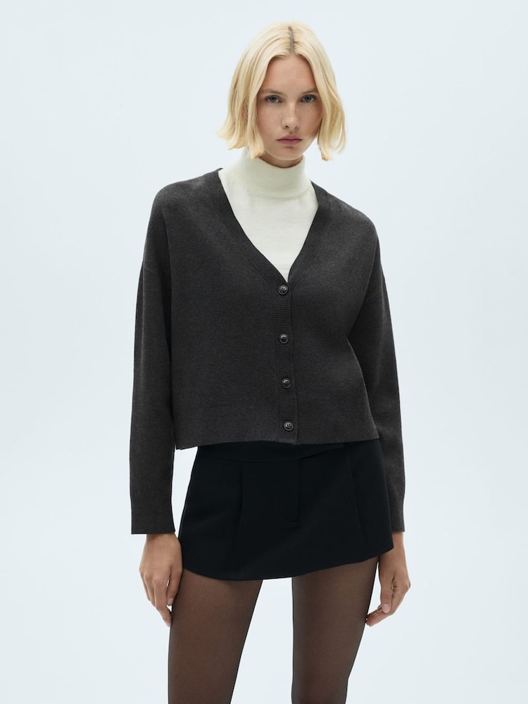 Mango Grey V-Neck Knitted Cardigan - Image 1 of 7 Mango Grey V-Neck Knitted Cardigan - Image 1 of 7