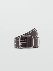 Mango Brown Wide Silver Studded Eyelet Belt - Image 1 of 3