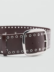 Mango Brown Wide Silver Studded Eyelet Belt - Image 2 of 3