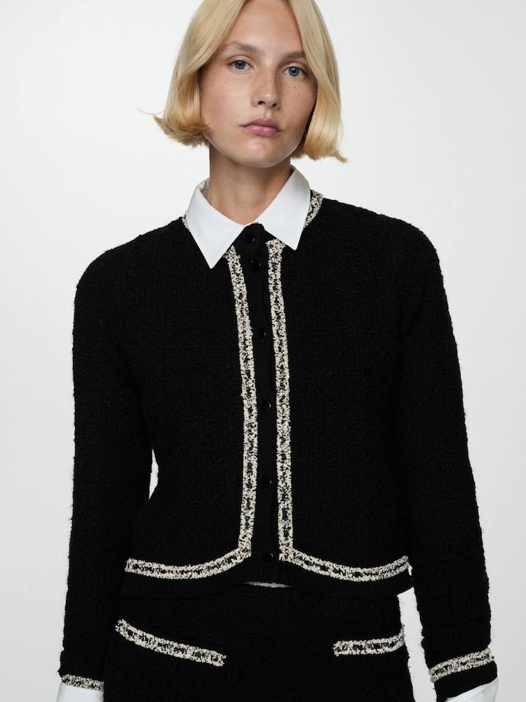 Mango Black Cropped Tweed Jacket - Image 1 of 6