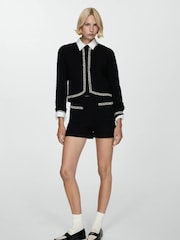 Mango Black Cropped Tweed Jacket - Image 3 of 6