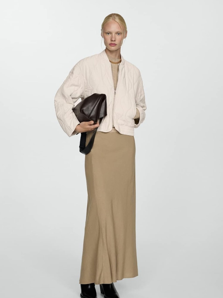 Mango Cream Quilted Zip Up Bomber Jacket - Image 2 of 6 Mango Cream Quilted Zip Up Bomber Jacket - Image 2 of 6