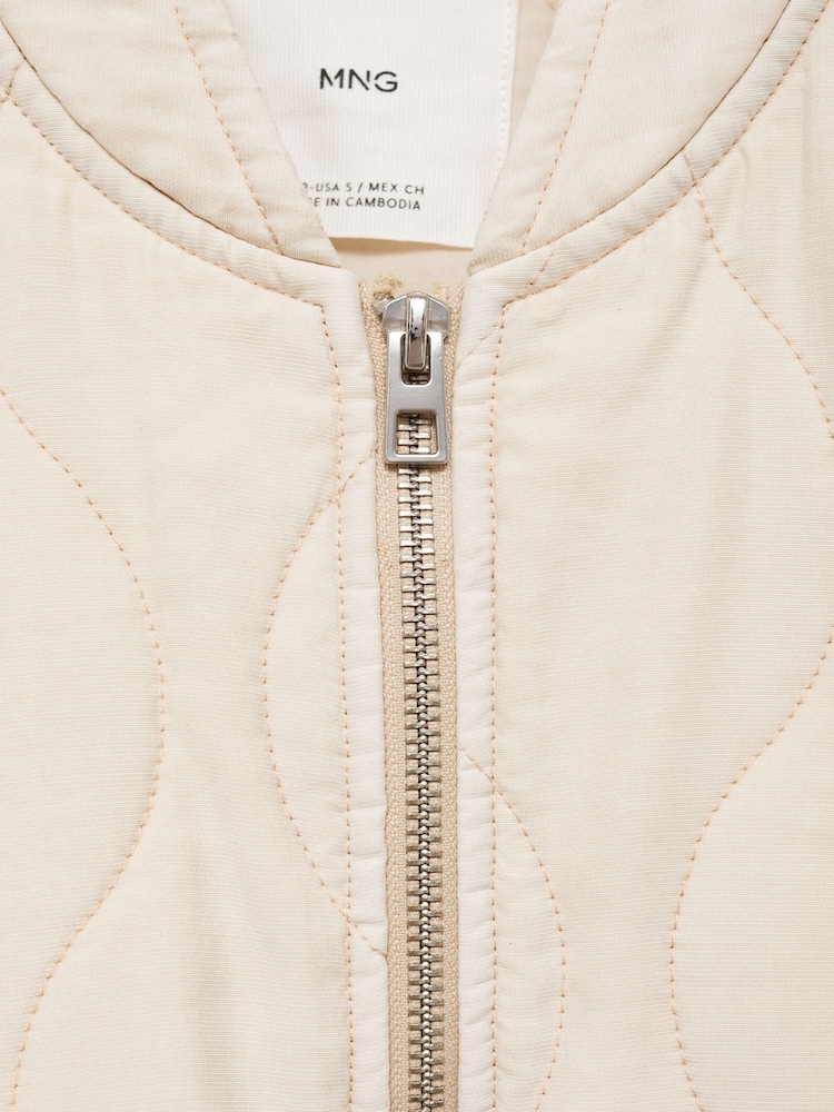 Mango Cream Quilted Zip Up Bomber Jacket - Image 6 of 6 Mango Cream Quilted Zip Up Bomber Jacket - Image 6 of 6